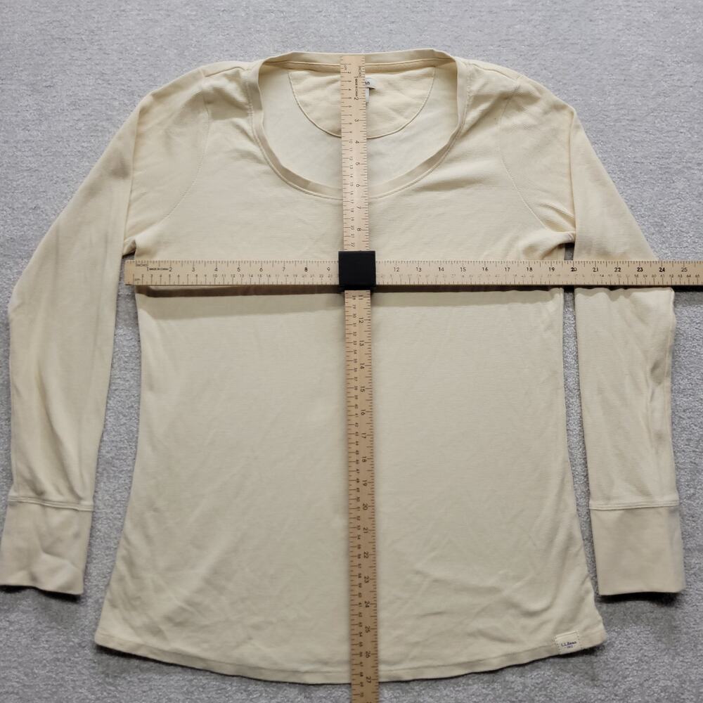 Vintage L.L.Bean Womens Large Waffle Knit Henley Long Sleeve Shirt Cream Thermal - Picture 4 of 6